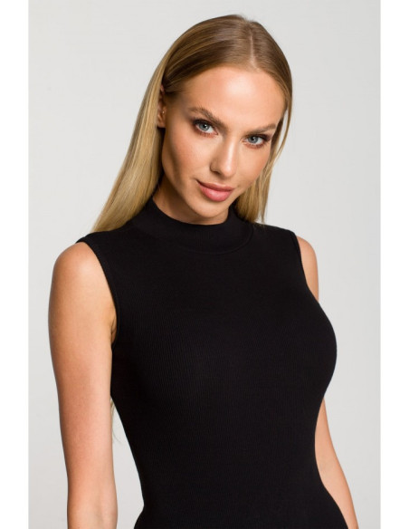 M697 High neck sleeveless bodysuit - black