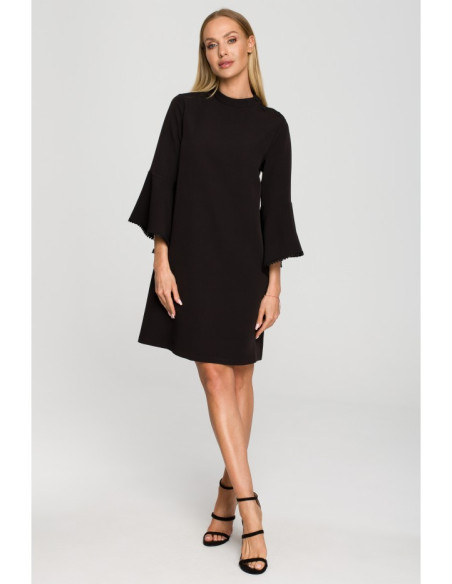 M698 A line dress with angel sleeves - black