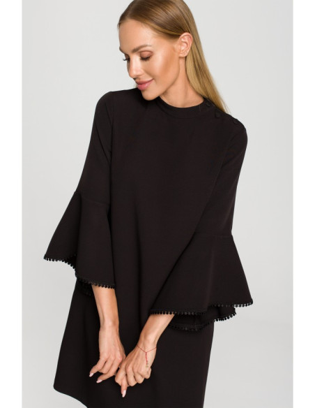 M698 A line dress with angel sleeves - black