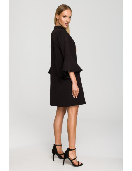 M698 A line dress with angel sleeves - black