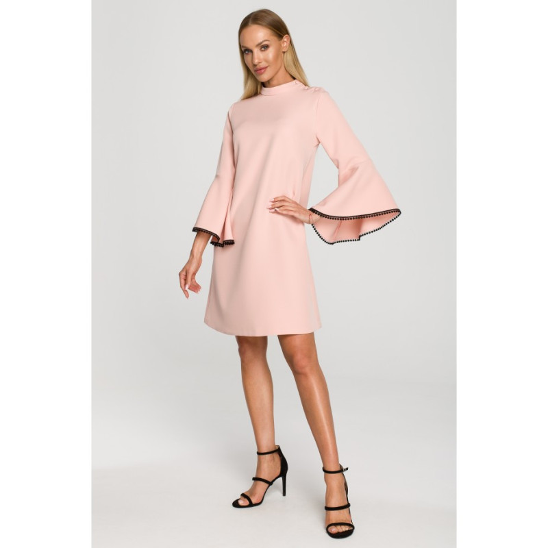 M698 A line dress with angel sleeves - powder