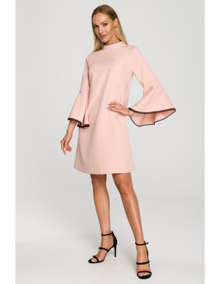 M698 A line dress with angel sleeves - powder