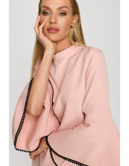 M698 A line dress with angel sleeves - powder