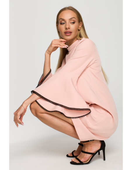 M698 A line dress with angel sleeves - powder