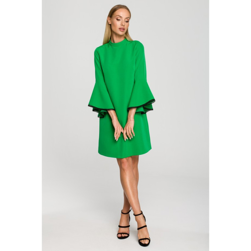 M698 A line dress with angel sleeves - green