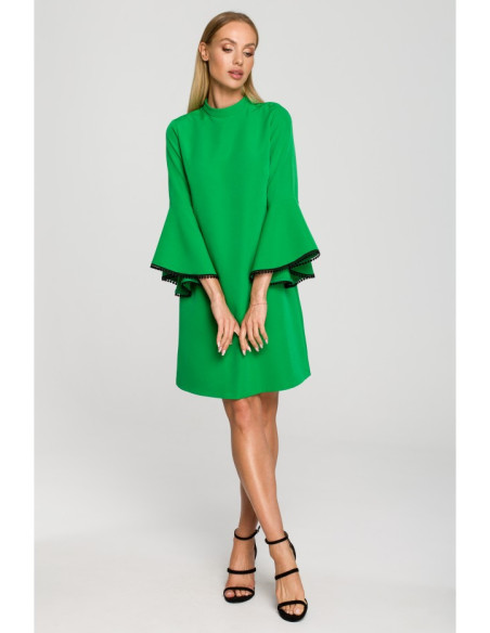 M698 A line dress with angel sleeves - green