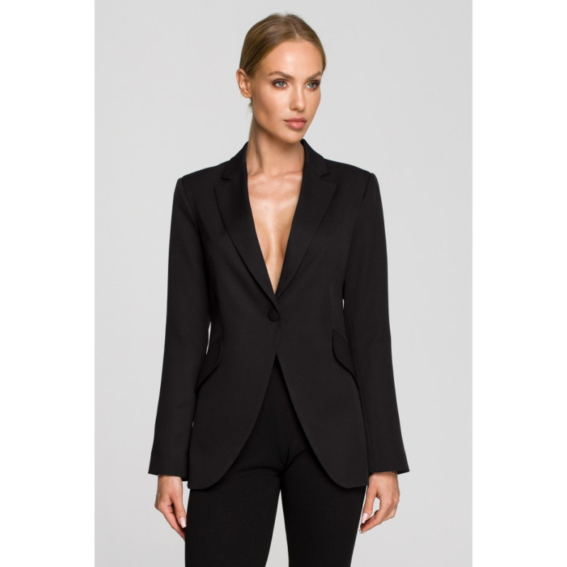 M701 Single button blazer with asymmetrical pockets - black