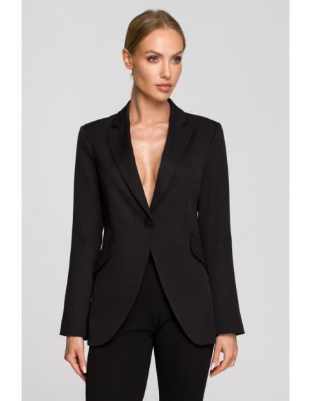 M701 Single button blazer with asymmetrical pockets - black