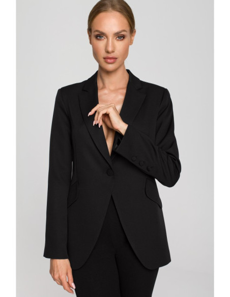 M701 Single button blazer with asymmetrical pockets - black