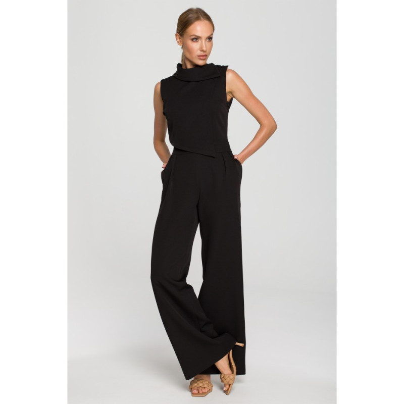 M702 Sleeveless jumpsuit with double layer top - black