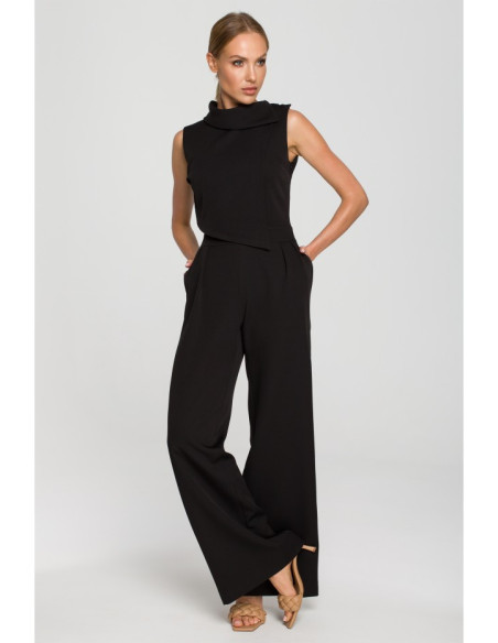 M702 Sleeveless jumpsuit with double layer top - black