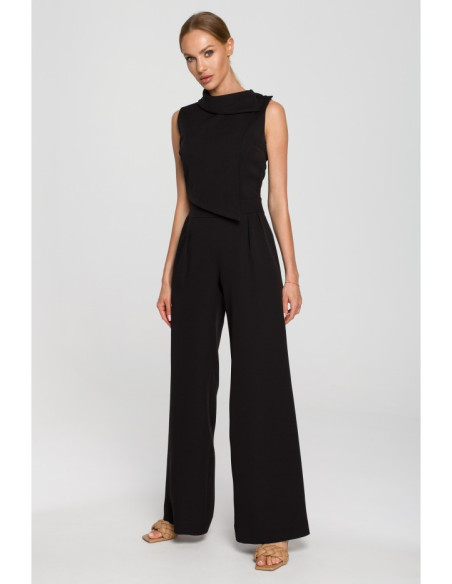 M702 Sleeveless jumpsuit with double layer top - black