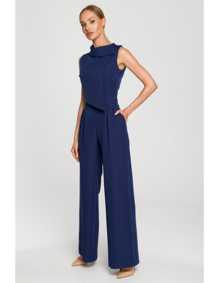 M702 Sleeveless jumpsuit with double layer top - navy blue