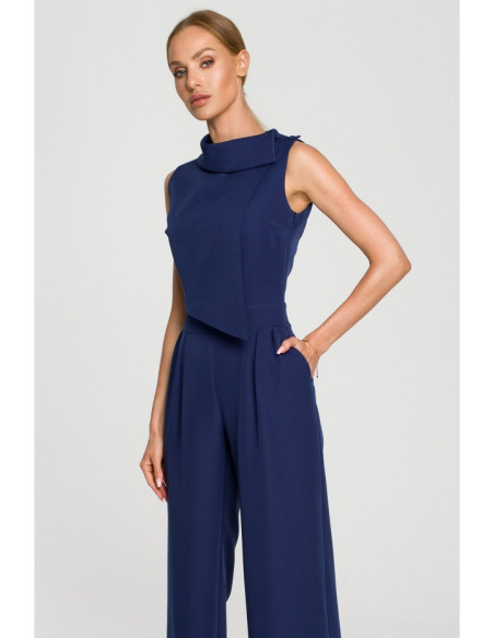 M702 Sleeveless jumpsuit with double layer top - navy blue
