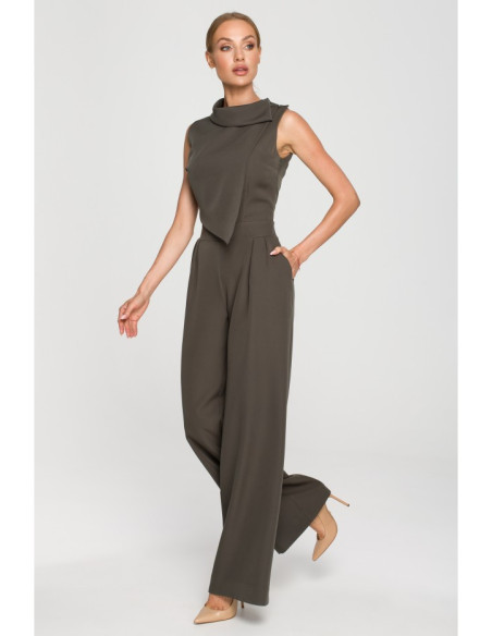 M702 Sleeveless jumpsuit with double layer top - khaki