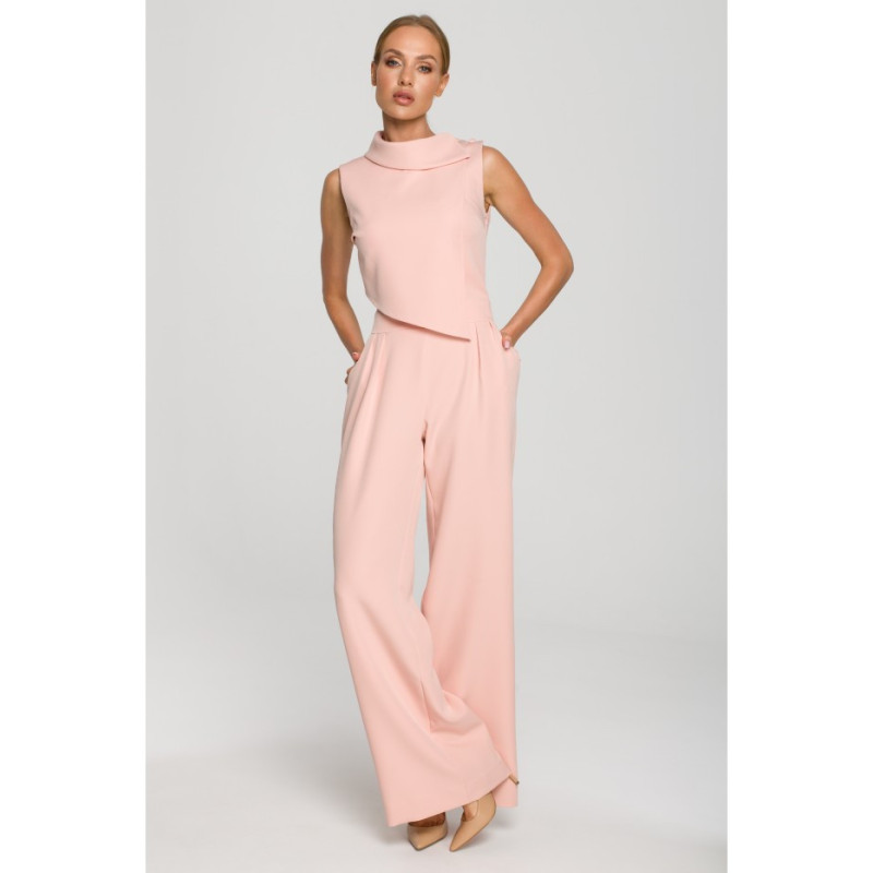 M702 Sleeveless jumpsuit with double layer top - powder