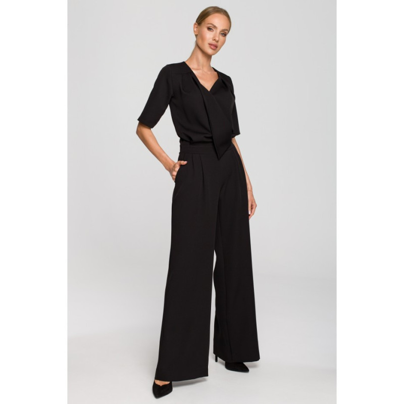 M703 Jumpsuit with decorative V-neck top - black