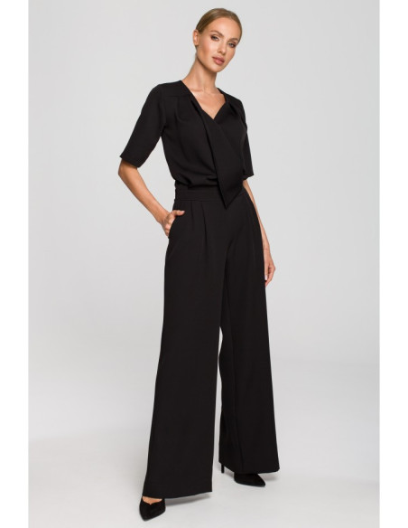 M703 Jumpsuit with decorative V-neck top - black