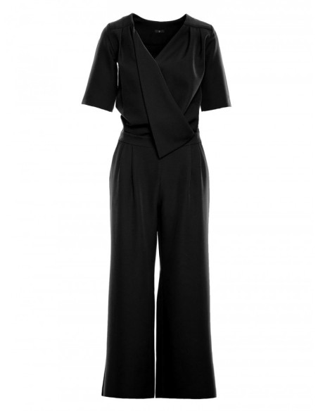 M703 Jumpsuit with decorative V-neck top - black