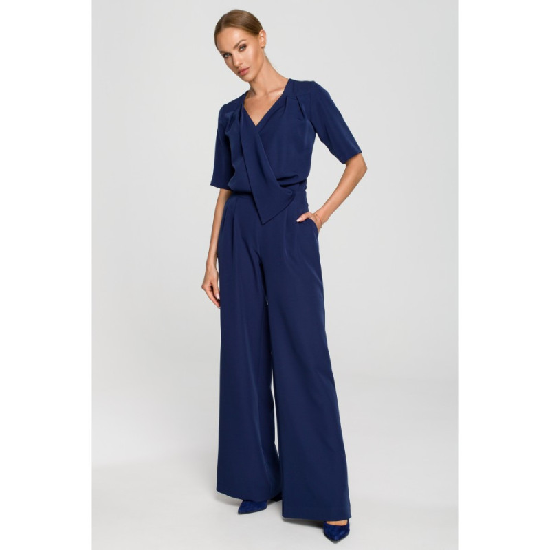 M703 Jumpsuit with decorative V-neck top - navy blue