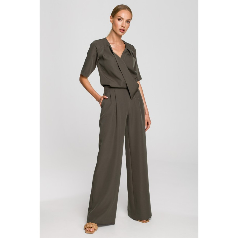 M703 Jumpsuit with decorative V-neck top - khaki
