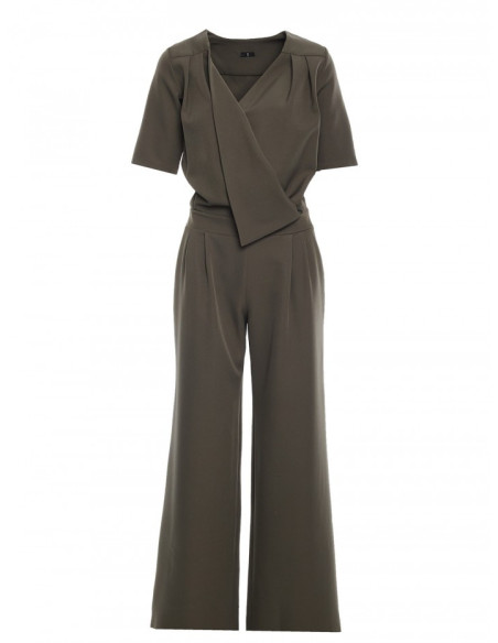 M703 Jumpsuit with decorative V-neck top - khaki