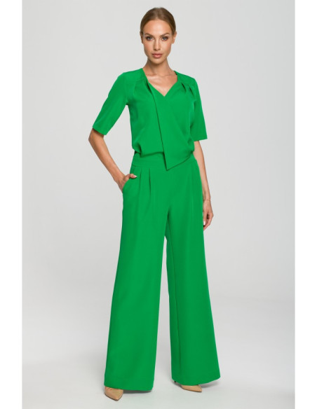 M703 Jumpsuit with decorative V-neck top - green