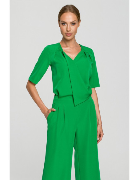 M703 Jumpsuit with decorative V-neck top - green