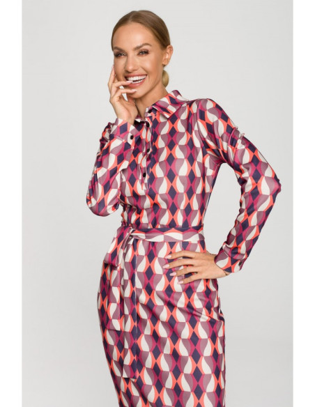 M706 Printed sheath dress with a collar - model 2