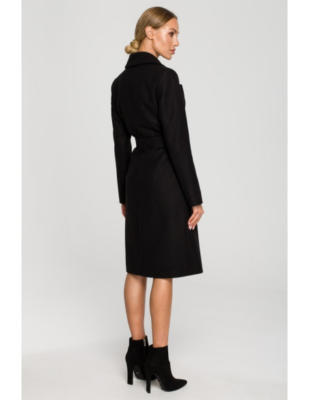 M708 Belted fleece coat with patch pockets - black