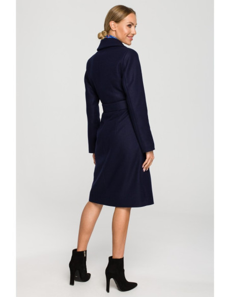 M708 Belted fleece coat with patch pockets - navy blue