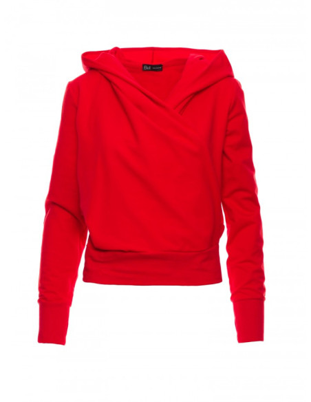 B246 Wrap pullover top with a hood - red
