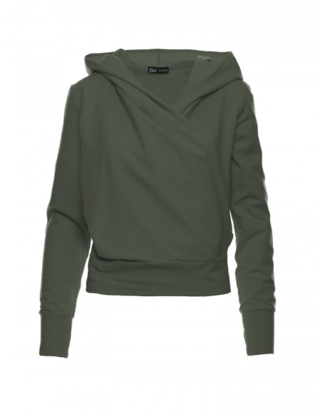 B246 Wrap pullover top with a hood - military green
