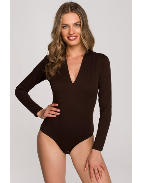 S327 V-neck bodysuit - brown