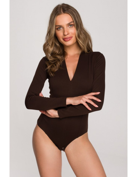 S327 V-neck bodysuit - brown
