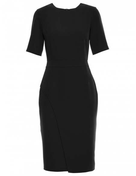 S317 Juodos spalvos suknelė su sijonu su užlenkimais