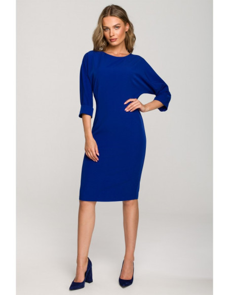 S324 Suknelė su kimono rankovėmis vienspalvė - rugiagėlių spalvos