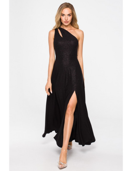 M718 One shoulder maxi dress - black
