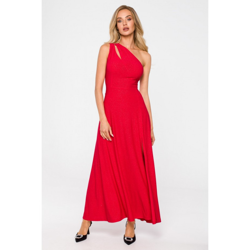 M718 One shoulder maxi dress - red