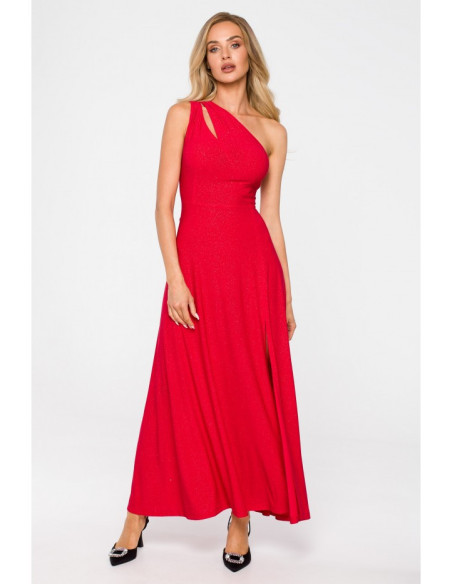 M718 One shoulder maxi dress - red