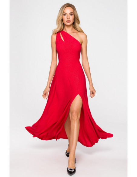 M718 One shoulder maxi dress - red