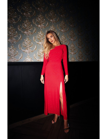 M719 Maxi dress with long sleeves - red