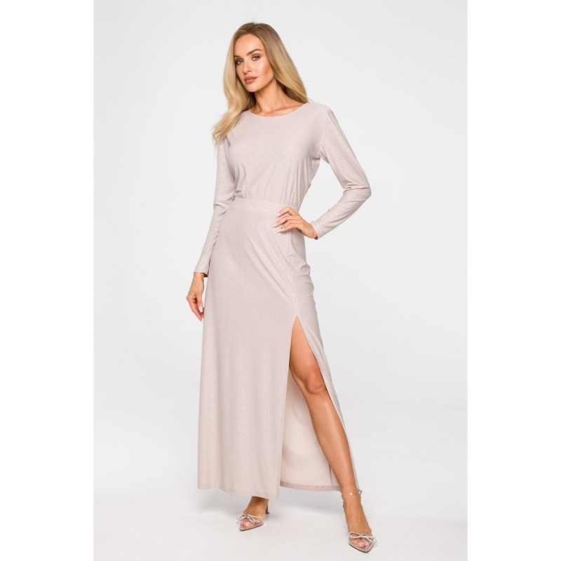 M719 Maxi dress with long sleeves - champagne
