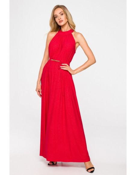 M721 Halter neck maxi dress - red