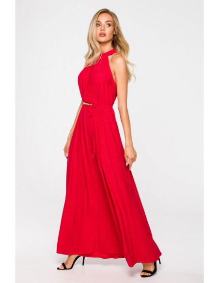 M721 Halter neck maxi dress - red