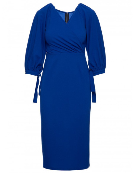 K152 Wrap dress with puff sleeves - royal blue
