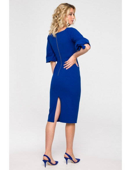 K152 Wrap dress with puff sleeves - royal blue