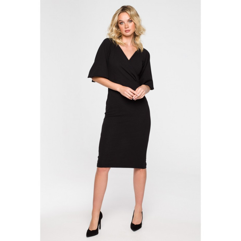 K152 Wrap dress with puff sleeves - black