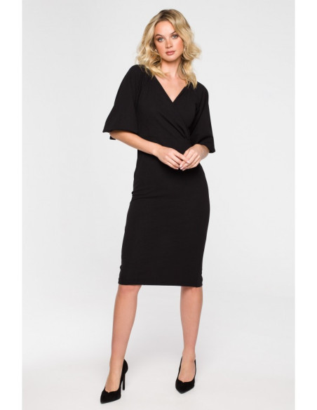 K152 Wrap dress with puff sleeves - black