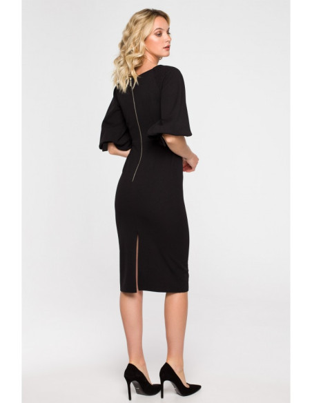 K152 Wrap dress with puff sleeves - black